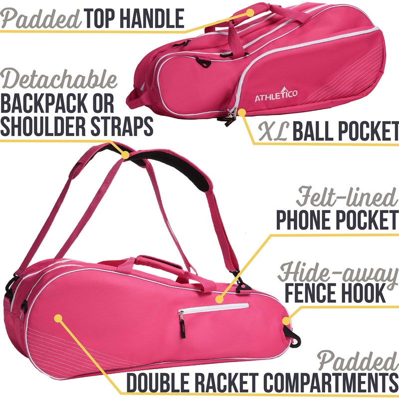 Athletico 6 Racquet Tennis Bag | Padded to Protect Rackets & Lightweight | Professional or Beginner Tennis Players | Unisex Design for Men, Women, Youth and Adults (Pink) - Image 2